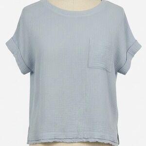 Becool Women's Gauze Cotton Pocket T-Shirt Light Blue Small